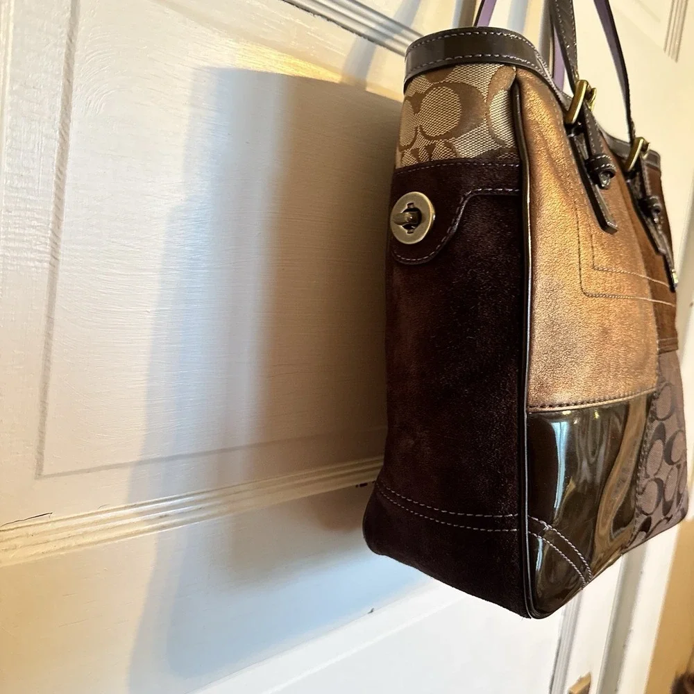 Coach Mixed‎ Media Brown Gold Medium Sized Tote Bag-Patchwork-Y2K-Vintage